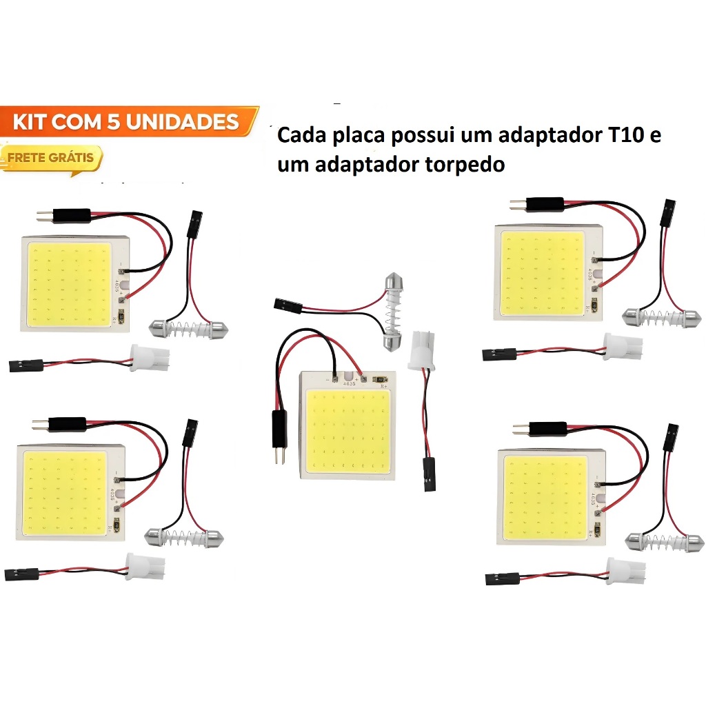 Kit 5 Placa Super Led Cob 48 Chips T10 Torpedo M2 Atacado T10 Torpedo Branco 12 Volts em Oferta na Shopee
