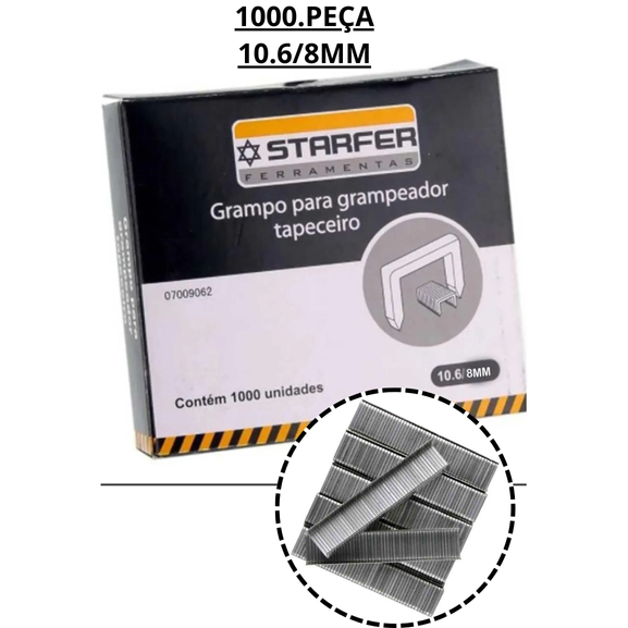 1000 pça Grampo para Grampeador Tapeçaria 10.6/8mm Starfer Resistente Ultra Qualidade
