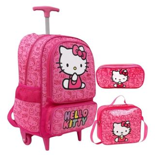 Kit Mochila hello kitty rodinha escolar juvenil tamanho grande envio rápido lancheira e estojo em Oferta na Shopee