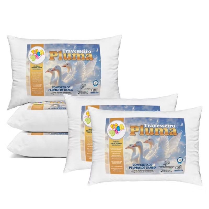 Kit Travesseiro Pluma de Ganso Confortavel e Macio Antiacaro 70x50cm
