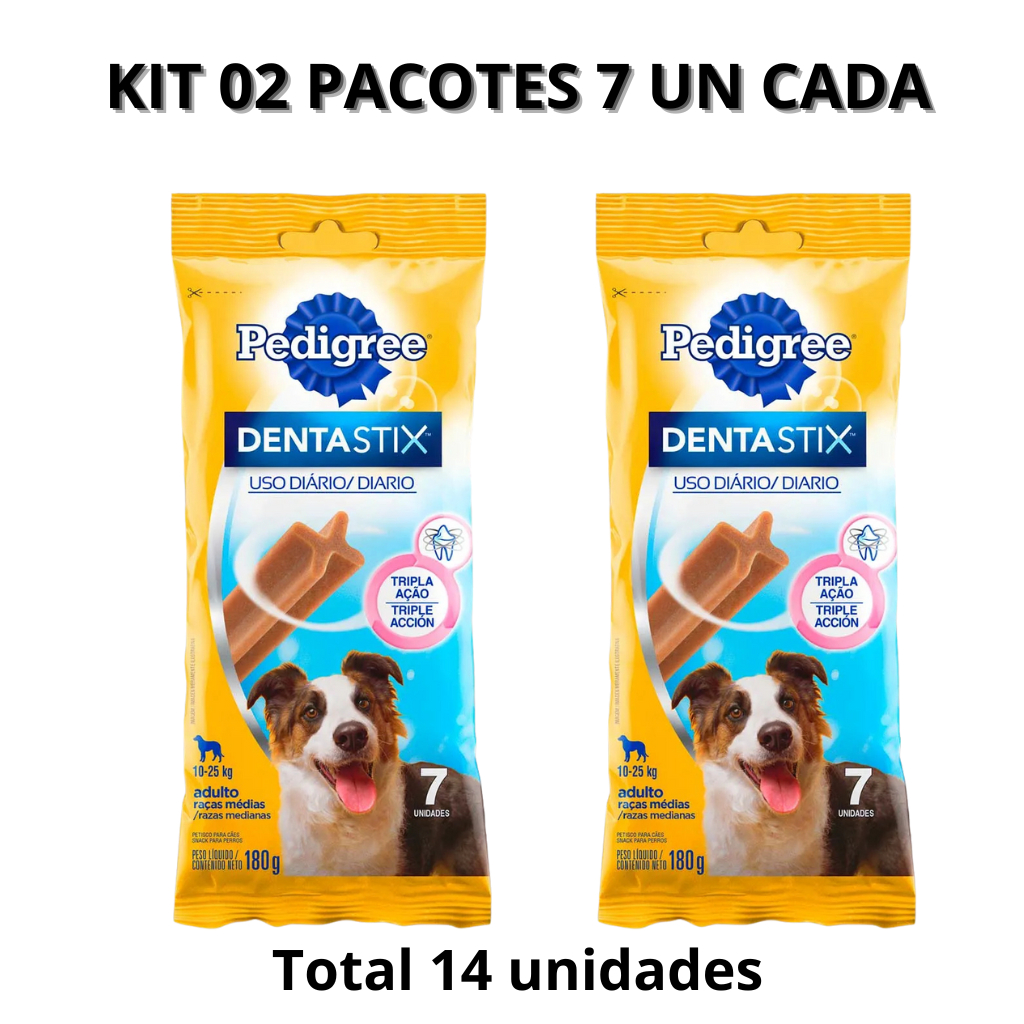 PETISCO DENTASTIX PEDIGREE CÃO RAÇAS MÉDIAS 180G 7 UN CD ( 2 PACOTES, TOTAL 14 UN)