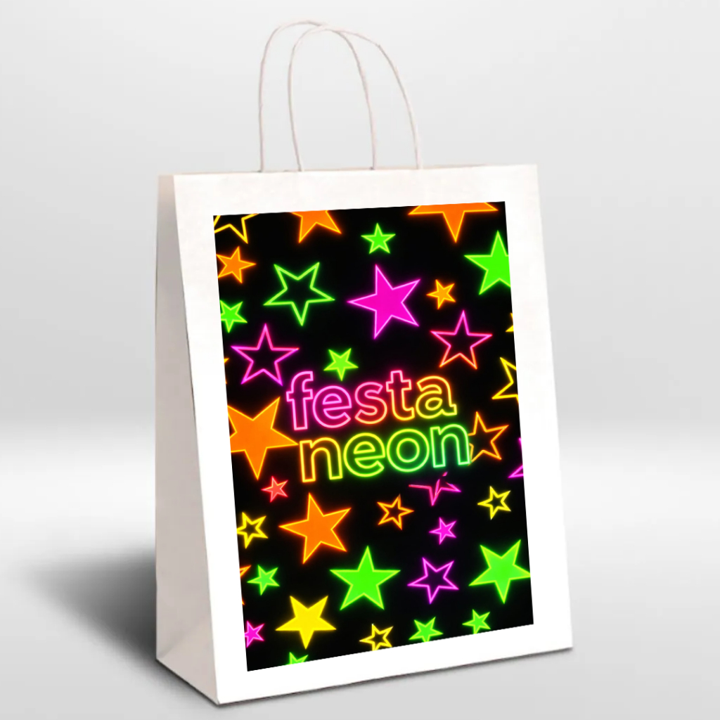 Sacola de papel para lembrancinha Balada Neon - Kit 10 Unidades - Medida: 18x09x24cm