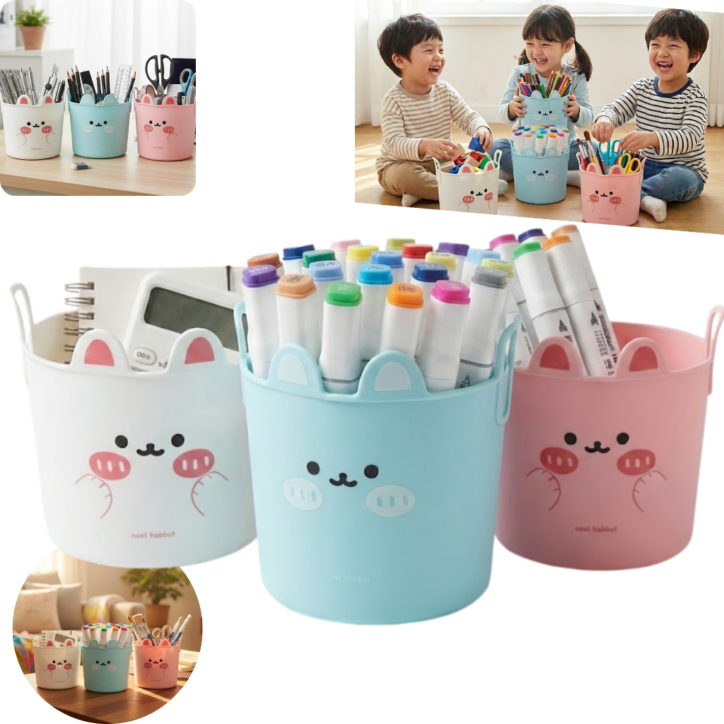 Organizador de Mesa Bichinho - Cesto Porta Objetos Kawaii Candy Color Pote Grande Lápis Fofo