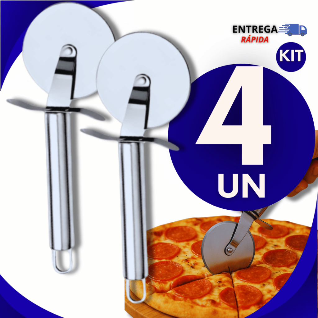 Conjunto 04 Peças - Cortador De Pizza Massa Grossa Profissional Lâmina Em Aço Inox Premium Utilidades
