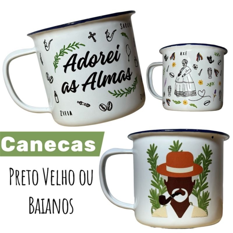 caneca para Preto Velho ou baianos em Ágata esmaltada umbanda candomblé