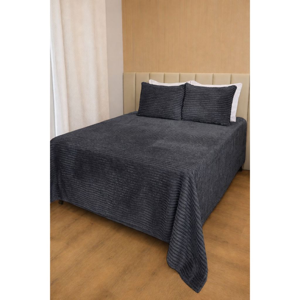 Kit Cobre Leito Colcha Canelada Queen 3Peças ( 2,50m x 2,30m)+2Fronhas-Fannel Premium Aveludado em Oferta na Shopee