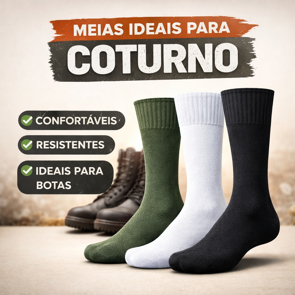 Meia Cano Longo para Coturno e Bota | Kit 1, 3 ou 6 Pares | Resistente