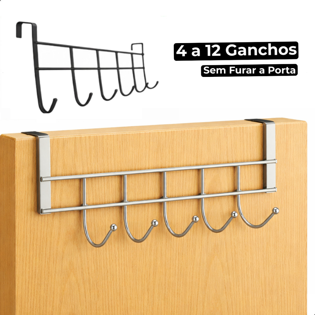 Suporte Cabideiro para Porta sem Furo com Gancho Organizador de Roupas