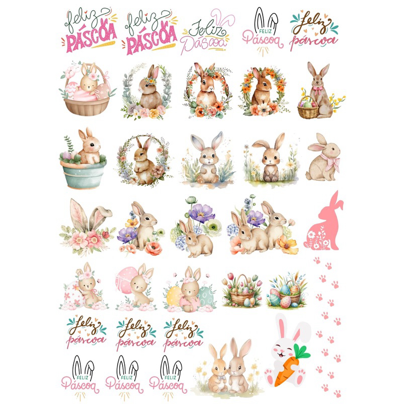 Adesivos DTF UV - Páscoa - Feliz Páscoa - Folha A4