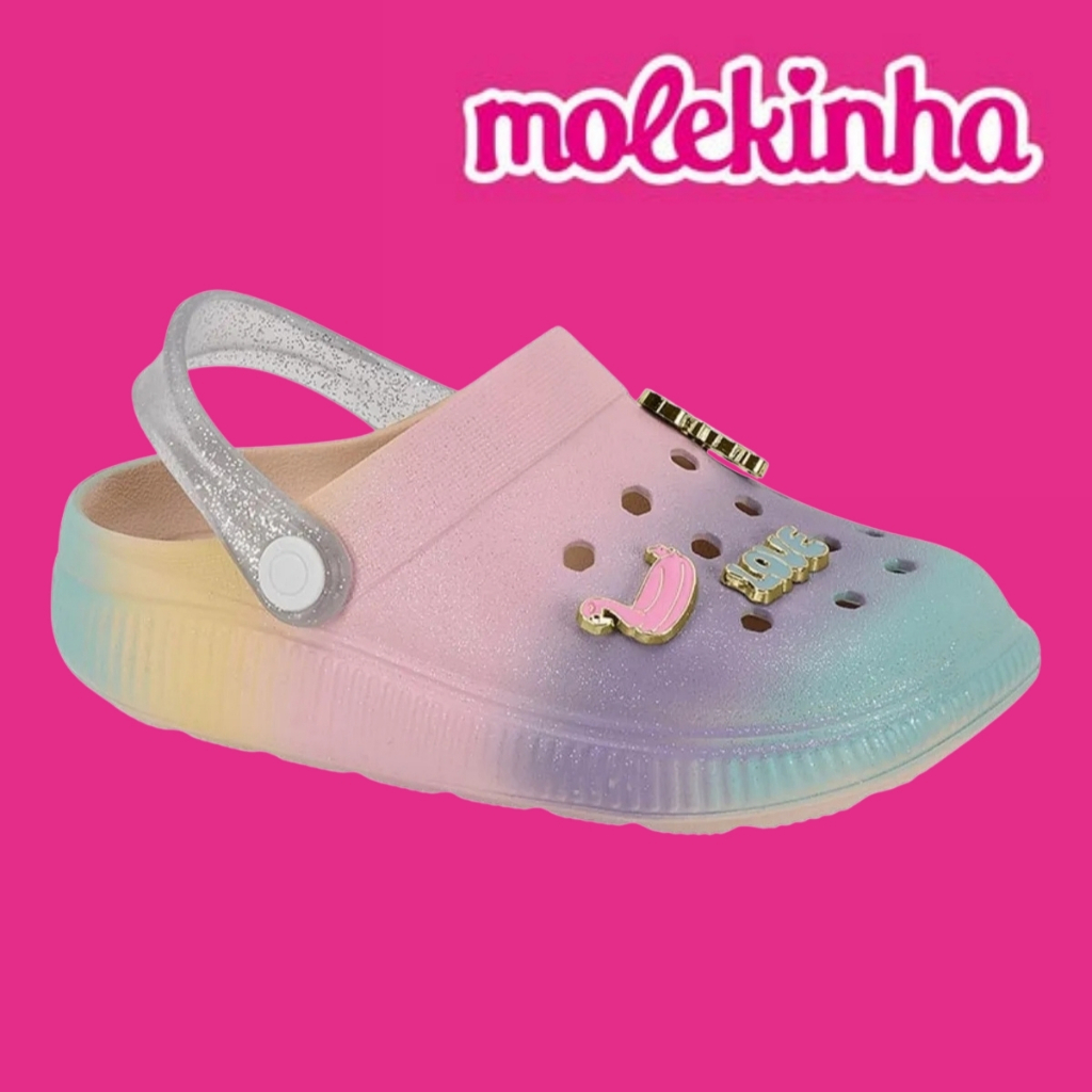 Sandália Babuche Menina Molekinha Colorido Com Pins E Glitter | Lançamento ! | Original Molekinha! em Oferta na Shopee
