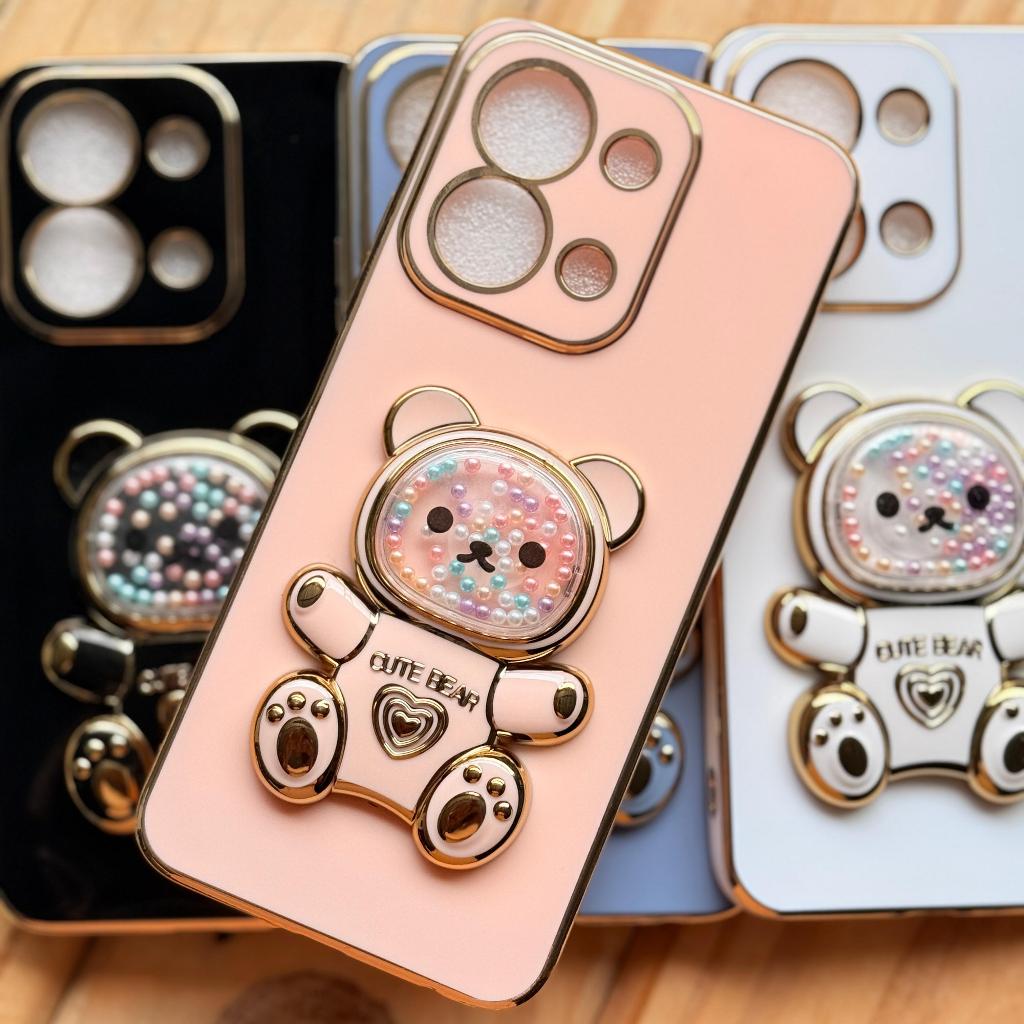 Capa Capinha Silicone Anti Impacto com Suporte de Urso 3D para Xiaomi Redmi 15C 4G e Poco C85 4G | Proteção Câmera