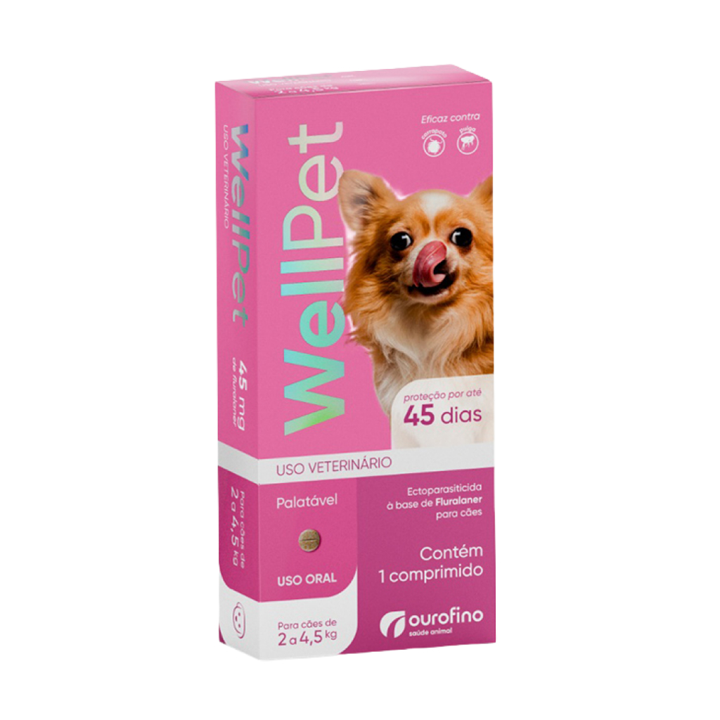 Wellpet 45 mg Antipulgas para cães 2 a 4,5 kg 1 comprimido