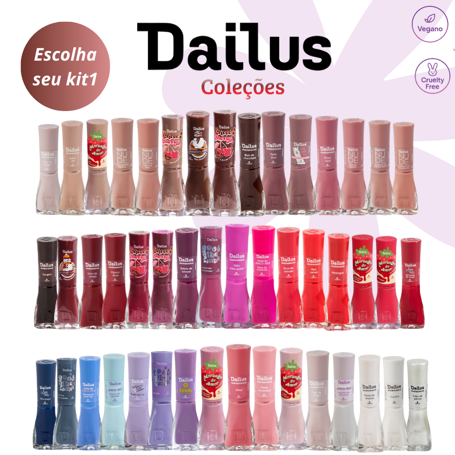 DAILUS UNHAS - KITS COM ESMALTES VARIADOS ROSA | NUDE | VERMELHO - ENVIO IMEDIADO ATACADO