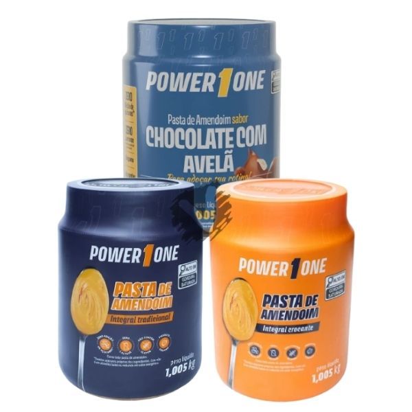 KIT Pasta de amendoim integral POWER ONE CROCANTE, TRADICIONAL e CHOCOLATE C AVELÃ 1KG