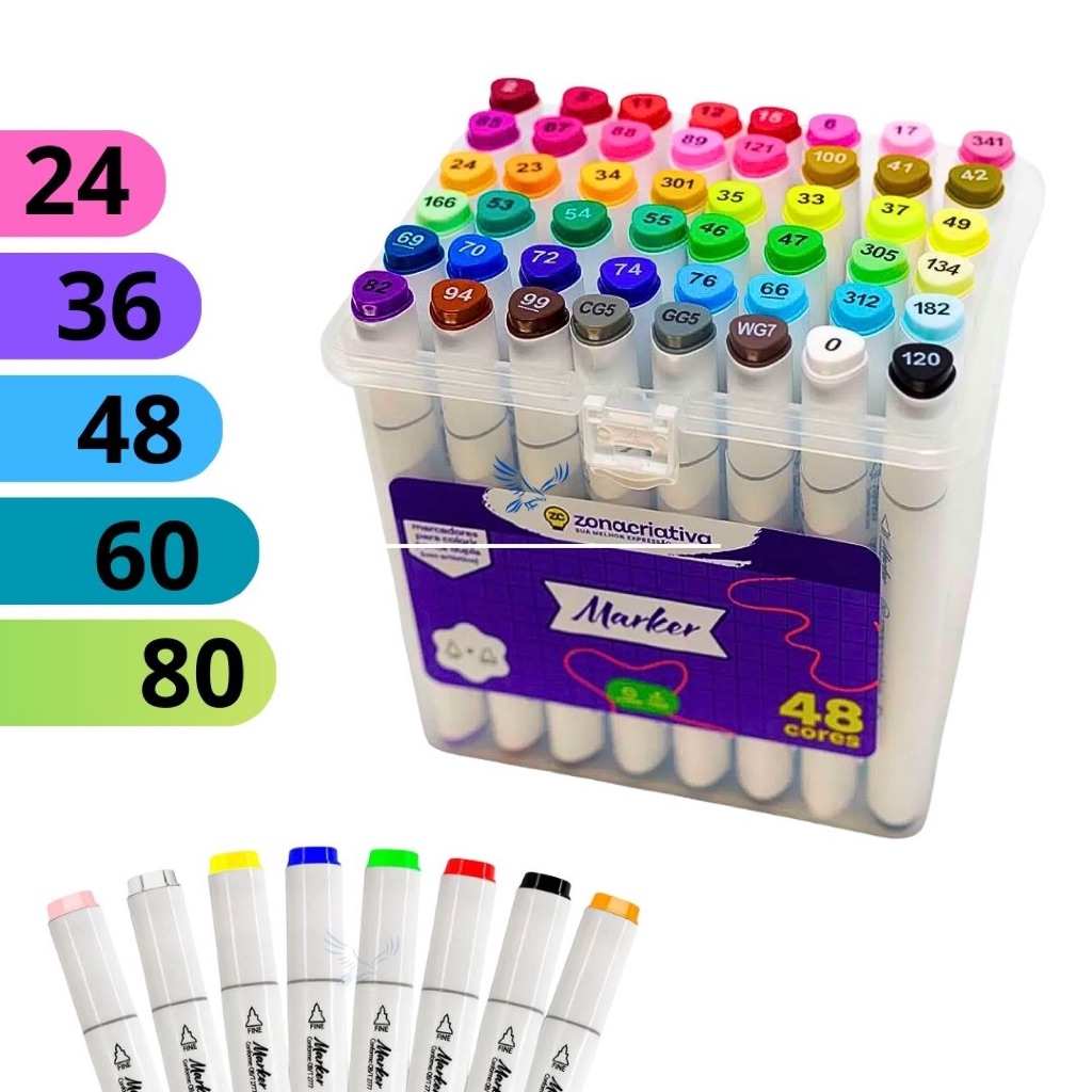 CANETINHAS MARCADOR À BASE DE ÁGUA – DUPLA PONTA COM ESTOJO em Oferta na Shopee