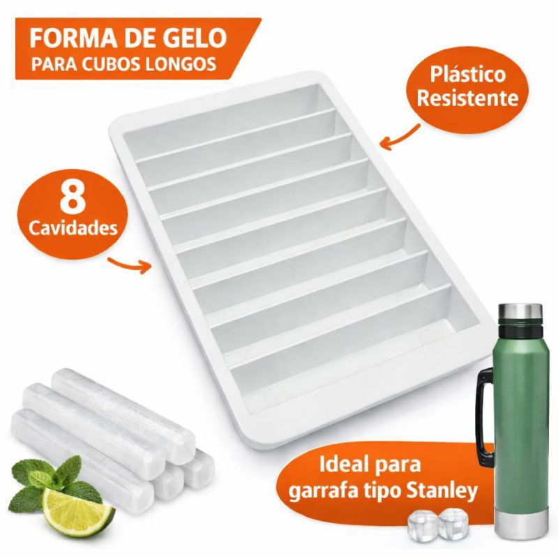 Forma Para Gelo em Barra com 8 Cavidades - Reforçada - Ideal Para Garrafa Termica Inox
