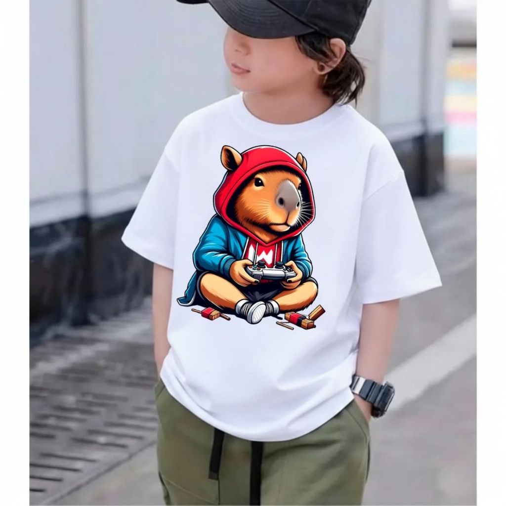 Camiseta Infantil e Juvenil Menino  estampa Capivara Video Game  4 a 16 anos