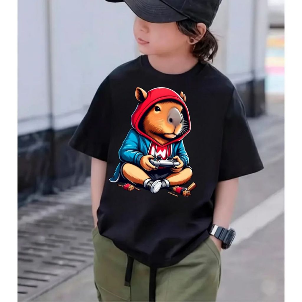Camiseta Infantil e Juvenil Menino  estampa Capivara Video Game  4 a 16 anos