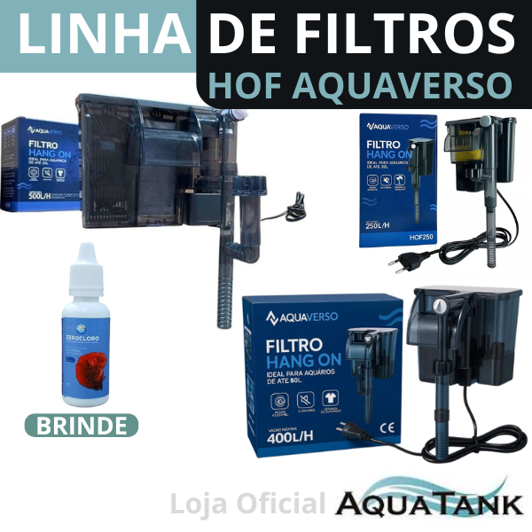 Kit Filtro Aquaverso HOF 250/400/500 Original + Grátis Anticloro ZEROCLORO 20ML - FILTRO HANG-ON ESTILO CASCATA