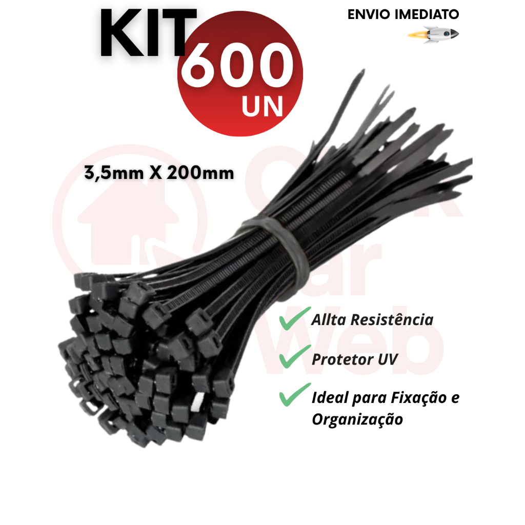 Kit 100/200/300/600 Abraçadeira de Nylon Enforca Gato 20cm x 3,5mm Cinta Plástica Resistente Grande Variáveis Utilidades