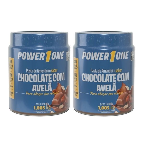 KIT 2 Pasta de Amendoim Integral POWER ONE CROCANTE, TRADICIONAL CHOCOLATE C AVELÃ 1KG 1,005 PowerOne Combo Pastas