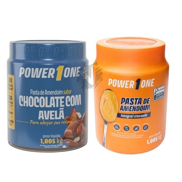 KIT 2 Pasta de Amendoim Integral POWER ONE CROCANTE, TRADICIONAL ou AVELÃ 1KG 1,005 PowerOne Combo Pastas Flex SP