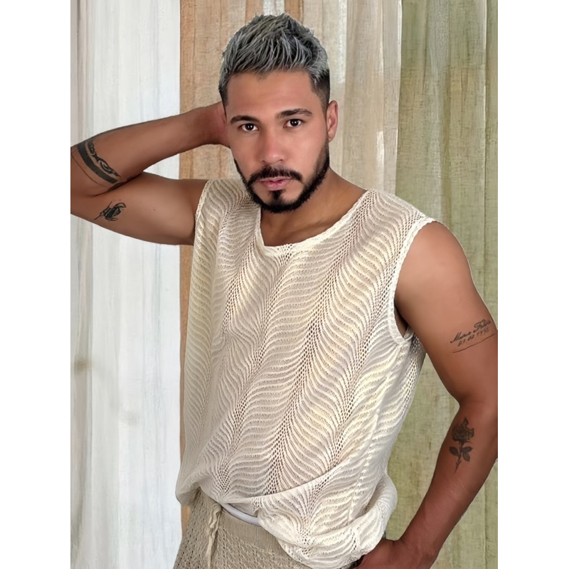 regata renda  masculina textura tela regata masculina com brilho  camiseta casual masculina