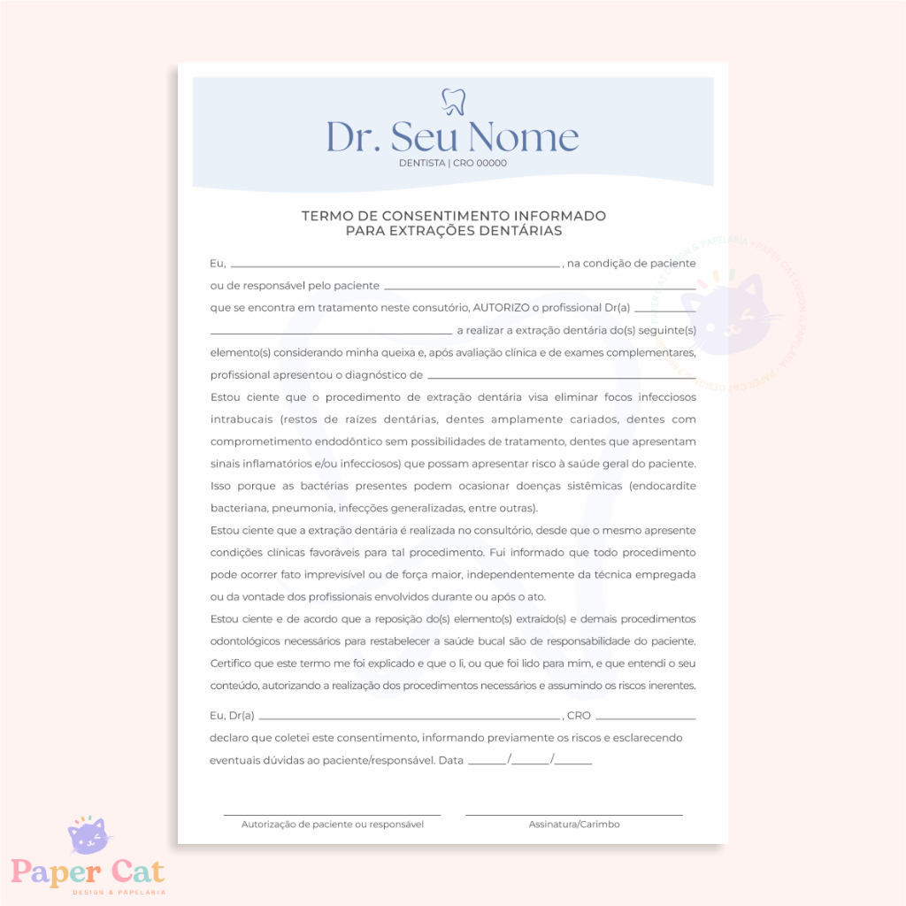 Bloco Termo de Consentimento Extração Dentária | Odontologia | Personalizado | Tamanho A5 | 50 Folhas em Oferta na Shopee