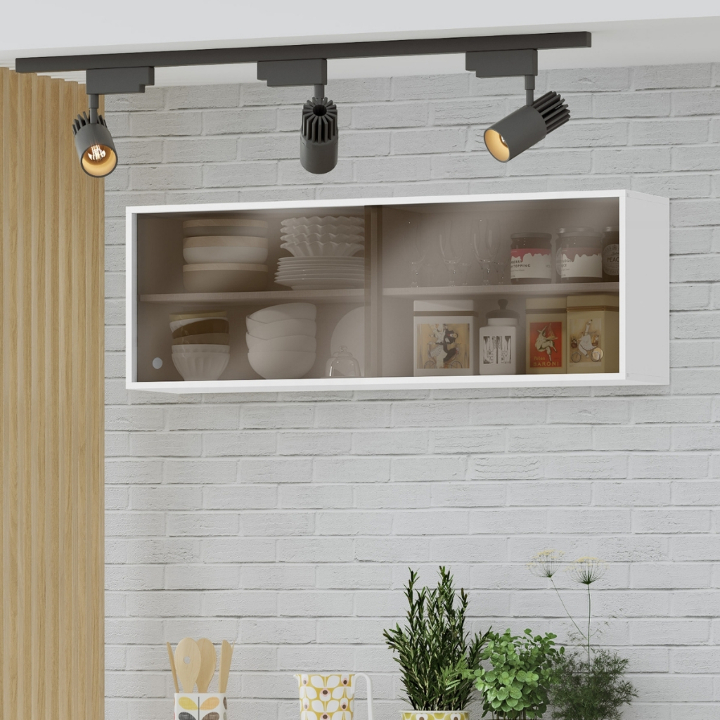 Módulo Aéreo Gabinete com Vidro para Cozinha 120cm Glória Armário Suspenso