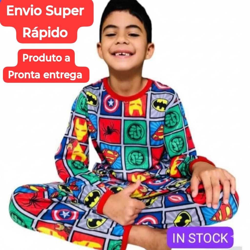 CONJUNTO PIJAMA INFANTIL MENINO CALÇA LONGA E CAMISETA MANGA LONGA            .                    .