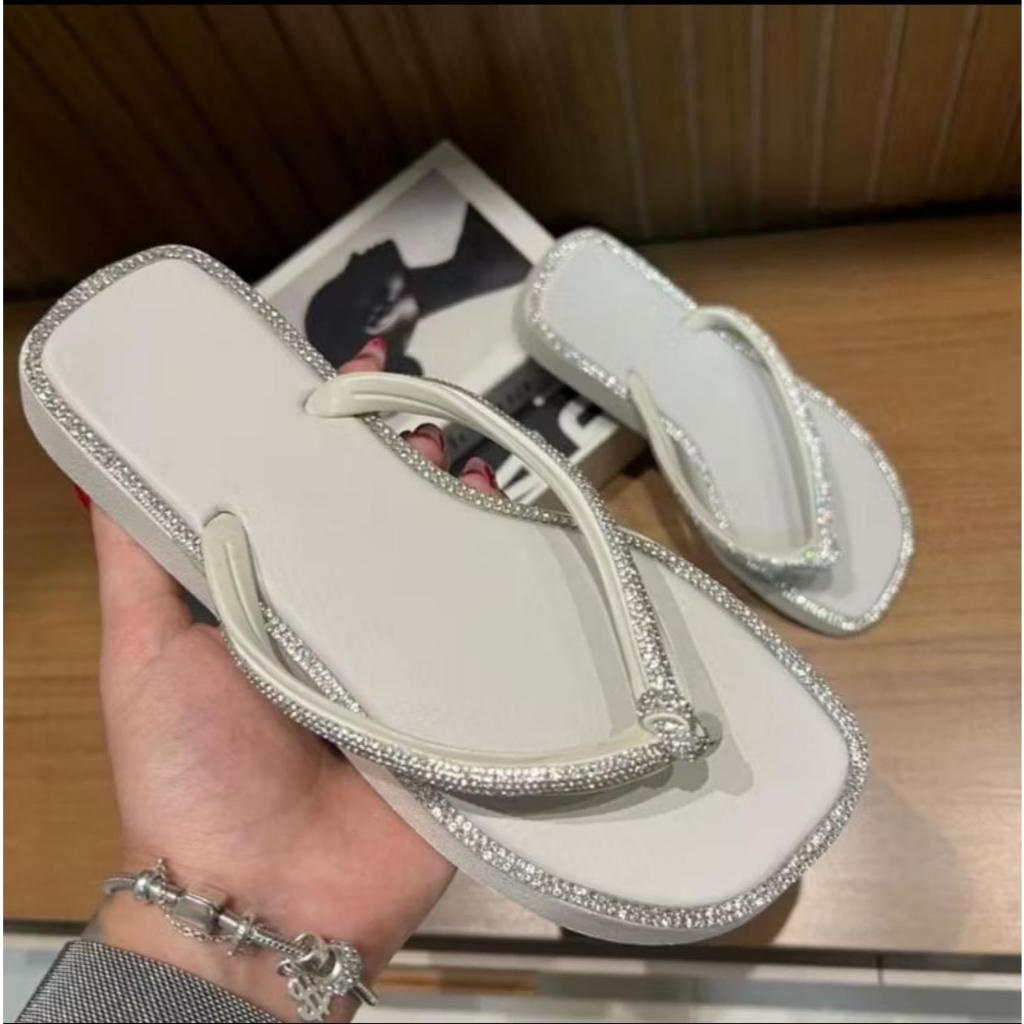 CHINELO OU SANDALIA SALTO BAIXO |  RASTEIRINHA BRANCA COM STRASS FEMININA LEVE BRILHANTE CONFORTAVEL