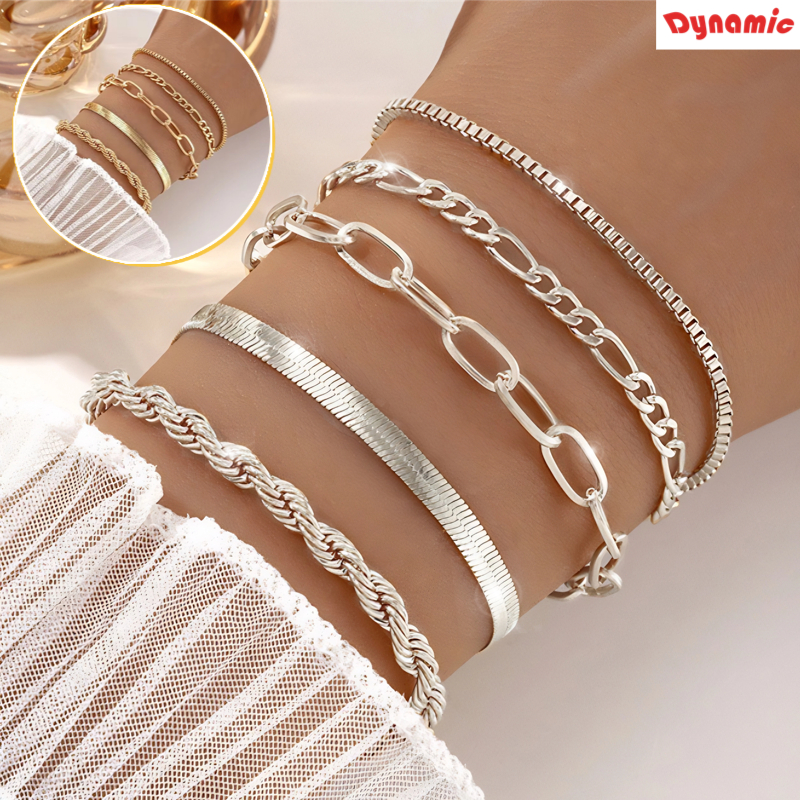 5pcs pulseiras em aço inoxidável hipoalergênico não escurece a prova d’água DY em Oferta na Shopee
