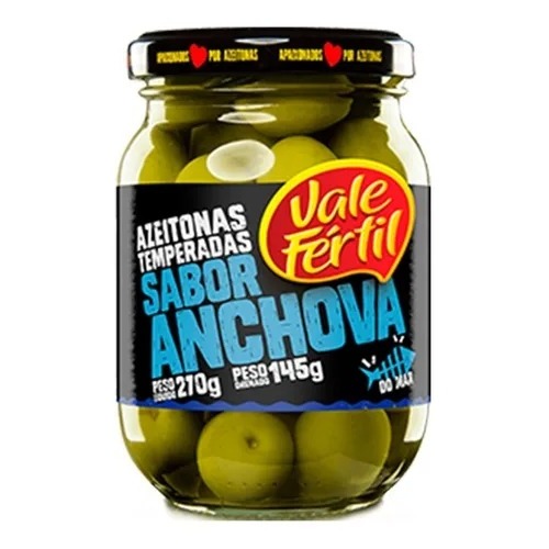Azeitona Verde em Conserva Temperada Anchova Vale Fértil Vidro 145g