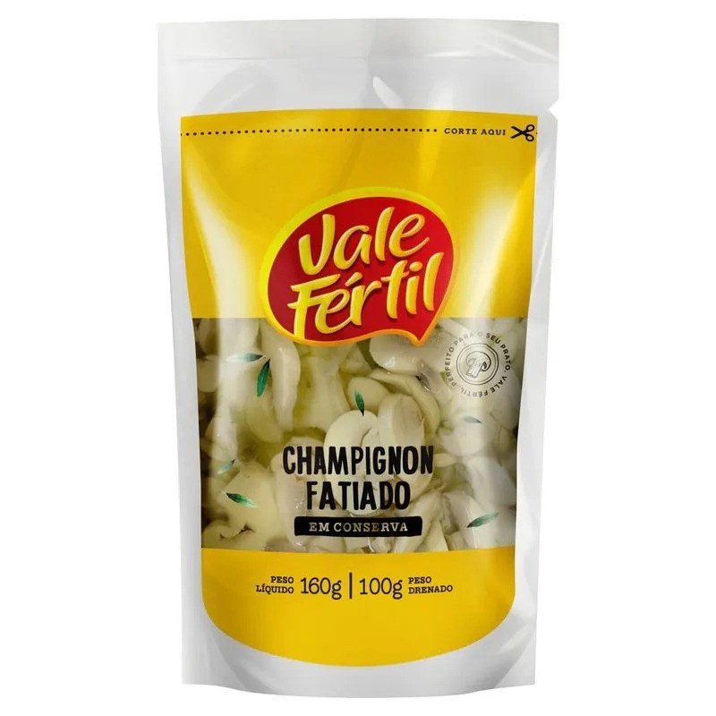 Cogumelo Champignon em Conserva Fatiado Vale Fértil Sachê 100g