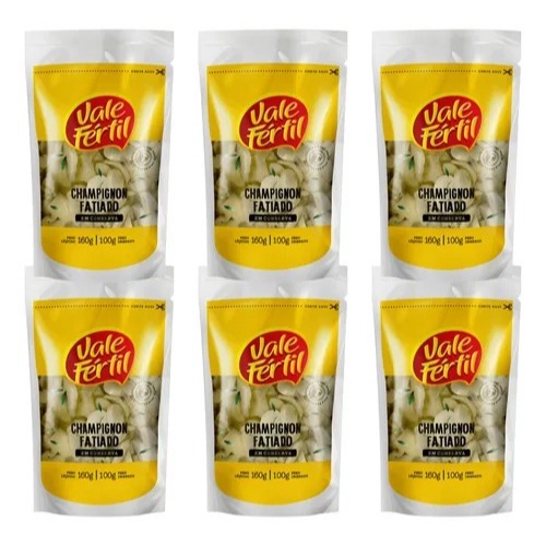 Kit 06 Cogumelo Champignon Sachê em Conserva Fatiado 100g Vale Fértil