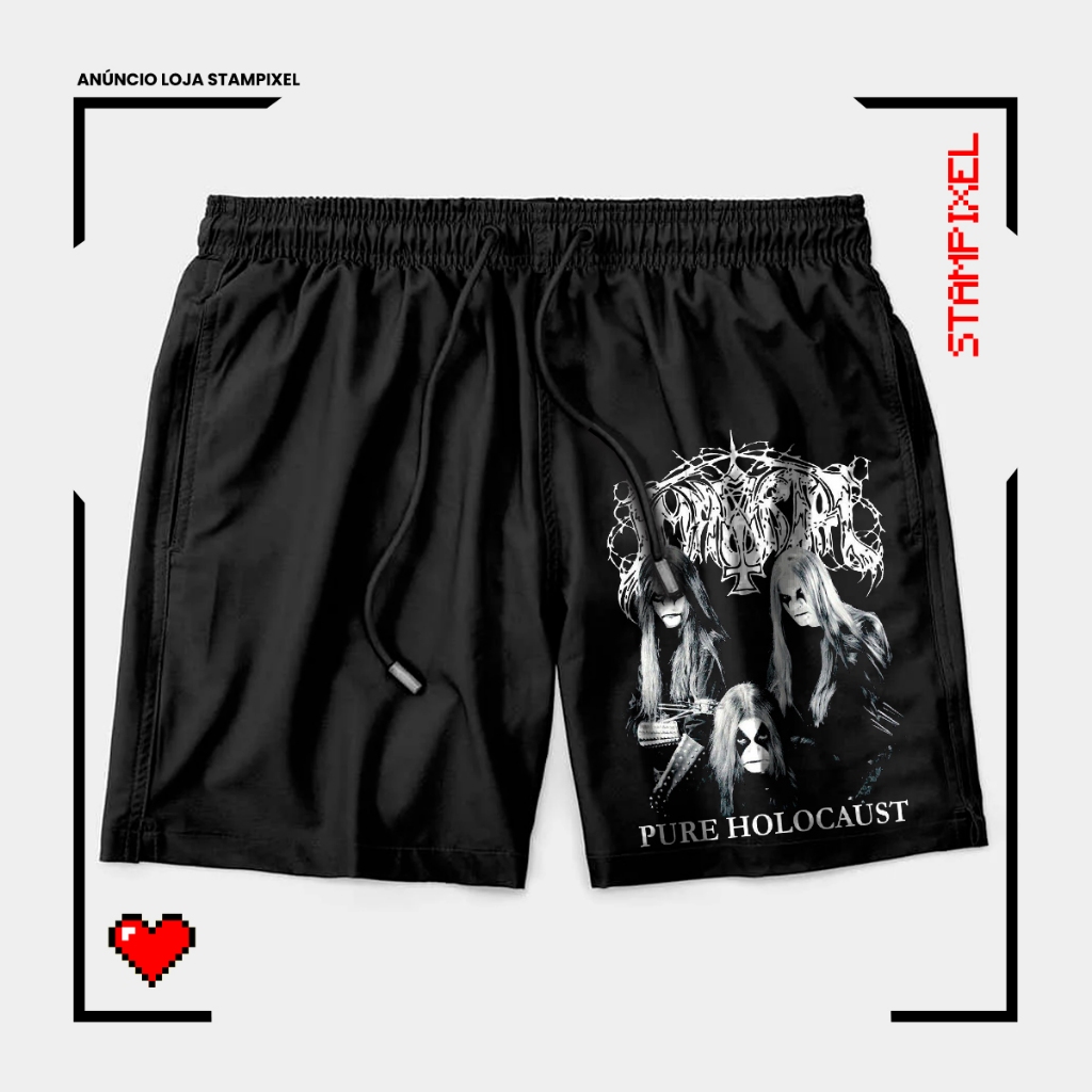 Bermuda Tactel Immortal Pure Holocaust Short Banda Metal Rock Álbum Confortável Com Elastano Ideal Lazer Esportes Praia