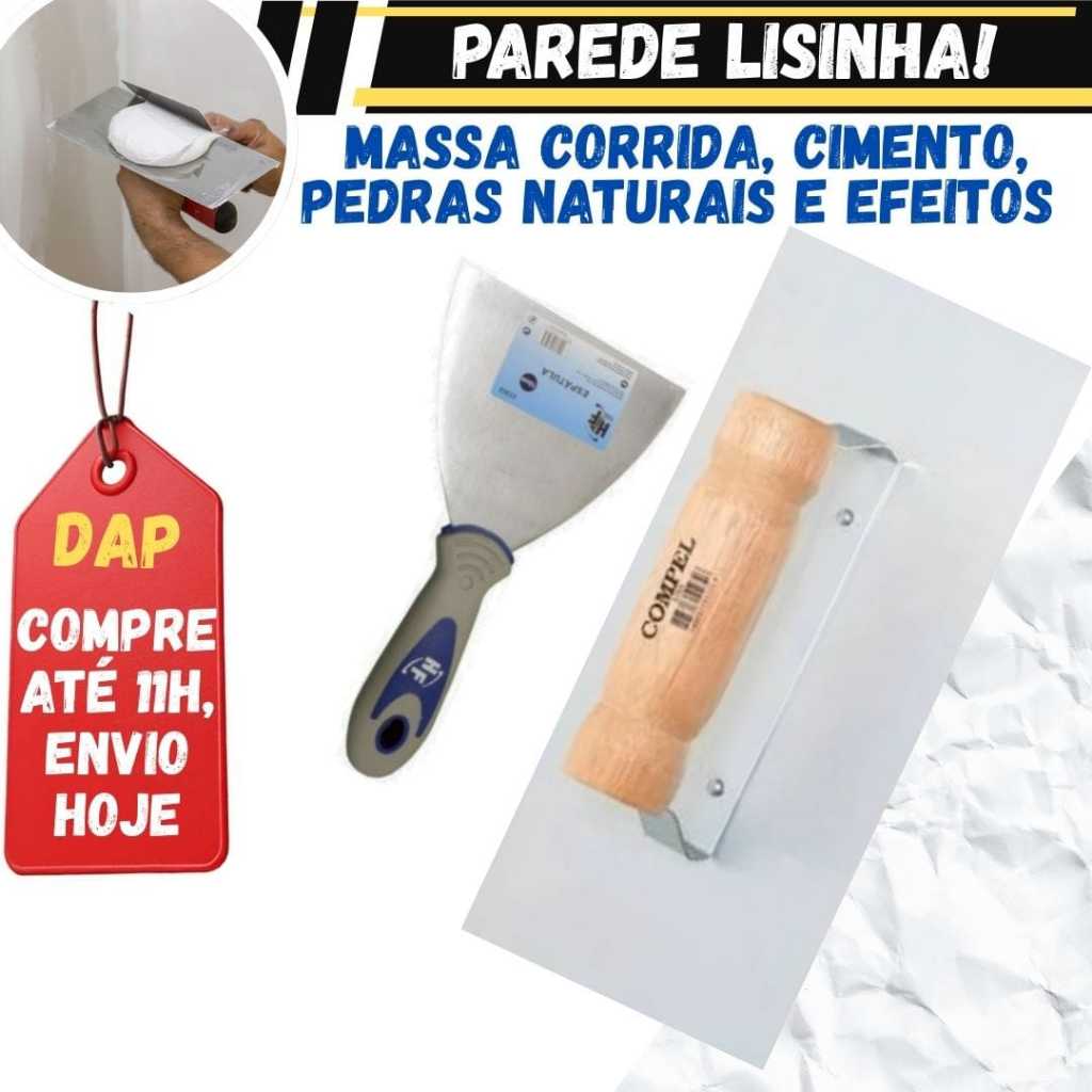 Kit Desempenadeira para Massa Corrida + Espátula de Aço 10cm ou Desempenadeira com cabo
