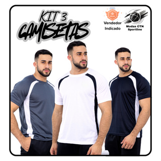 Kit 3 Camisetas Dry Fit Poliéster Masculina Treino Academia Esportes Exercício Corrida Slim Fitness em Oferta na Shopee
