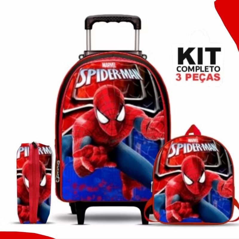 🕸🕷 Kit Escolar Mochila + Lancheira + Estojo Homem-Aranha Azul REFORÇADA🕷🕸 em Oferta na Shopee