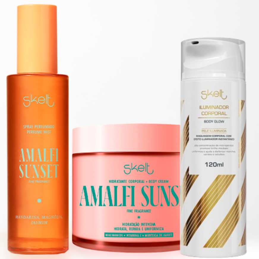 Duo Amalfi Sunset - Body Splash e Hidratante Corporal + Iluminador Corporal Skelt em Oferta na Shopee