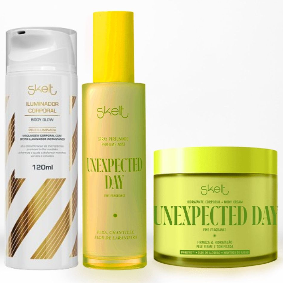 Duo Unexpected Day - Body Splash e Hidratante Corporal + Iluminador Corporal Skelt