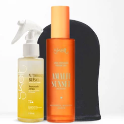 Kit Autobronzeador Bifásico Skelt + Luva Aplicadora + Body Splash Amalfi Sunset