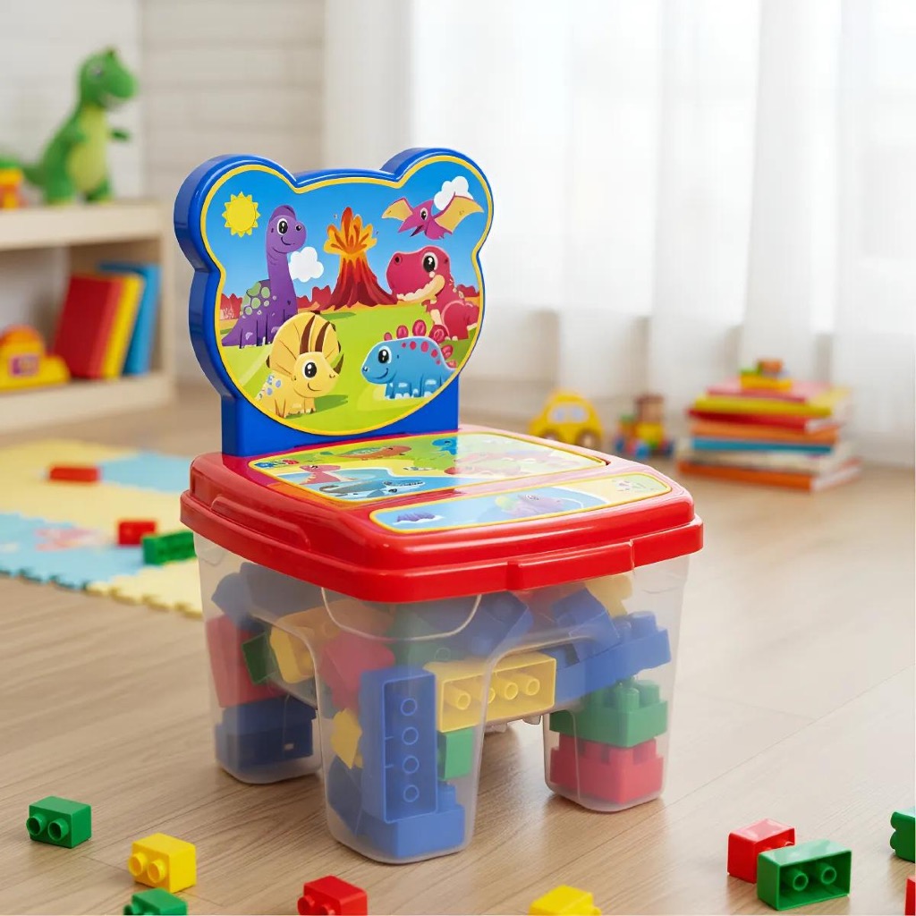 Brinquedo Educativo 2 Em 1: Cadeira + Blocos Grandes 48 Peças para montar blocos legal em Oferta na Shopee