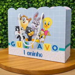 Sacolinha Personalizada Baby Looney tunes menino| decoração Aniversário | Lembrancinha Festa Infantil