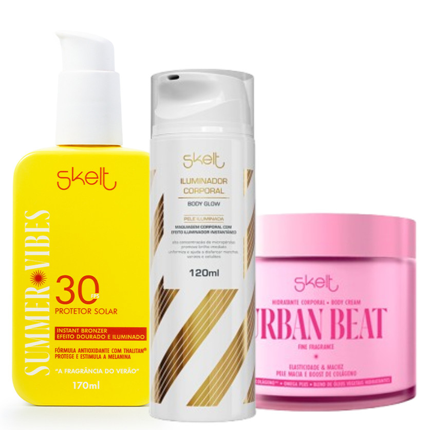 Kit Summer Vibes Protetor Solar FPS 30 + Iluminador Corporal + Hidratante Corporal Urban Beat