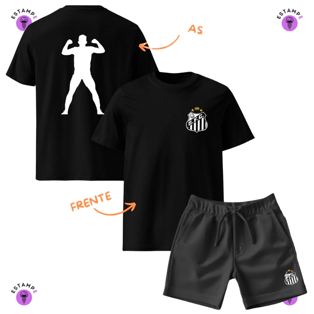 Kit Infantil 2 peças 1 Camiseta e 1 Bermuda Moletinho Futebol Gabigol Predestinado Gol Do Gabigol  Infantil Unissex