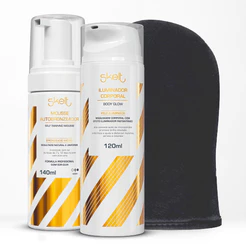 Kit Iniciante - Mousse Autobronzeador + Iluminador Corporal Skelt + Luva Aplicadora
