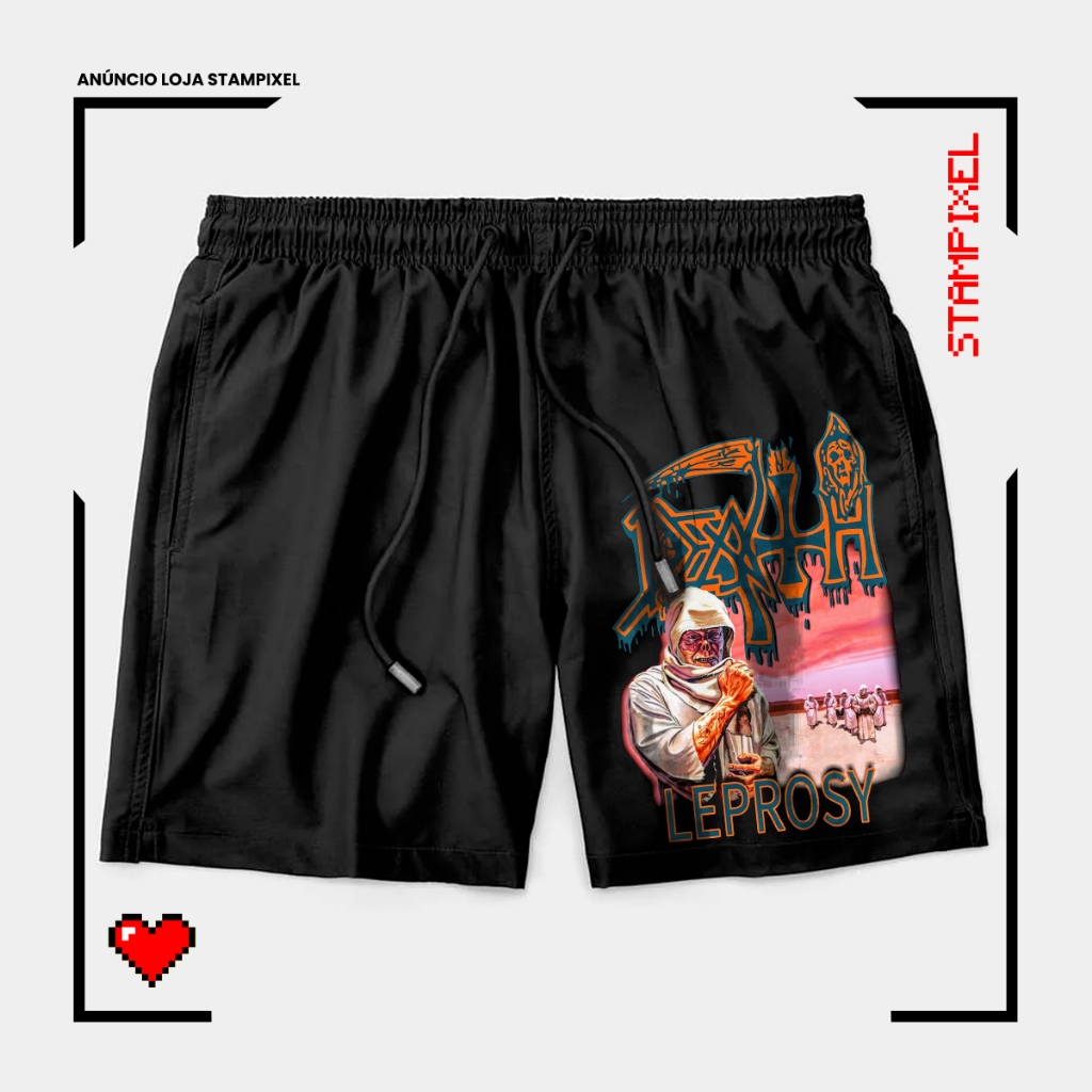 Bermuda Tactel Leprosy Death Metal Short Banda Rock Confortável Com Elastano Ideal Lazer Treino Esportes Praia
