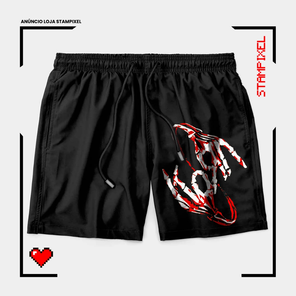 Bermuda Tactel Korn Skeleton Hands Short Banda Metal Rock Confortável Com Elastano Ideal Lazer Treino Esportes Praia
