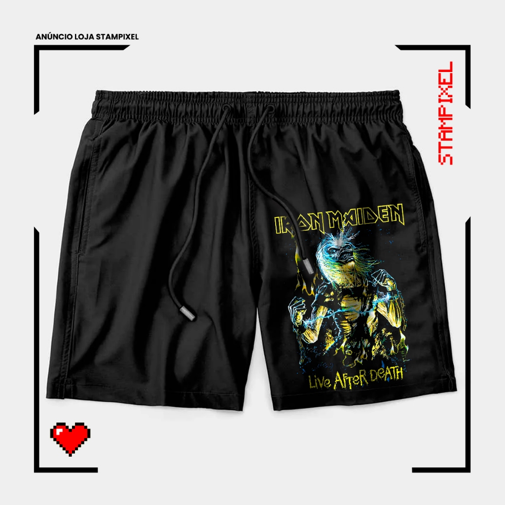 Bermuda Tactel Iron Maiden Live After Death Short Banda Metal Rock Confortável Com Elastano Ideal Lazer Treino Esportes